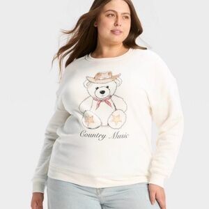 Zoe + Liv: Womens SMALL Country Music Teddy Bear Graphic Sweatshirt (22)